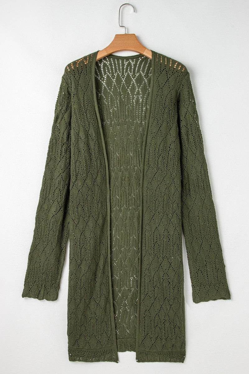 Openwork Open Front Long Sleeve Cardigan - DaTrendStore.Com