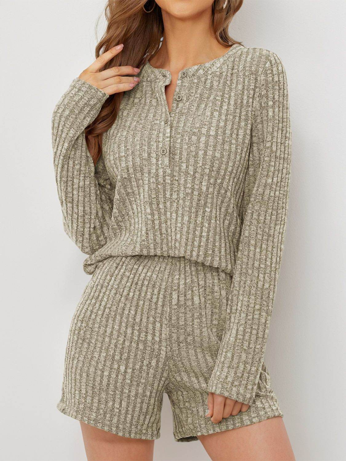 Ribbed Round Neck Top and Shorts Set - DaTrendStore.Com