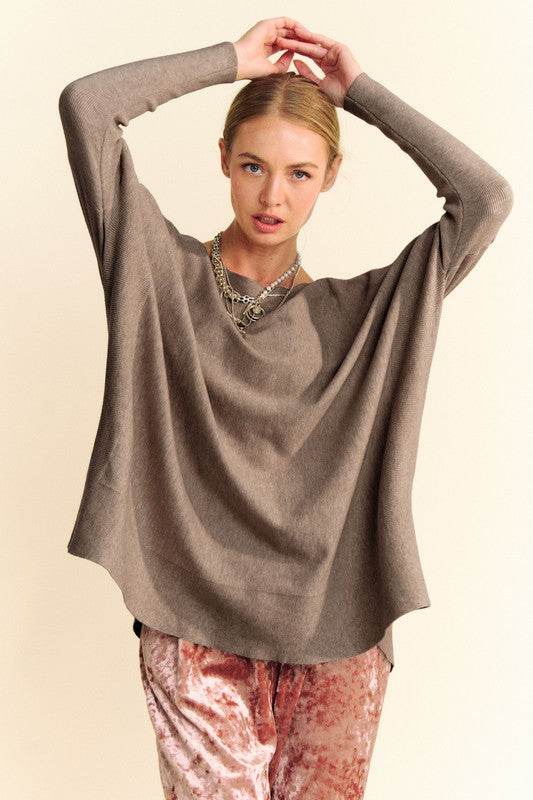Davi & Dani Round Neck Dropped Shoulder Long Sleeve Knit Top - DaTrendStore.Com