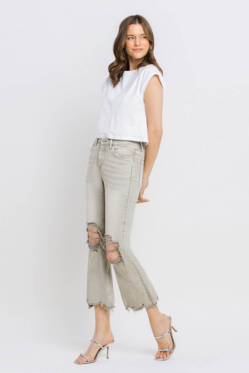 Lovervet Distressed Raw Hem Cropped Flare Jeans - DaTrendStore.Com