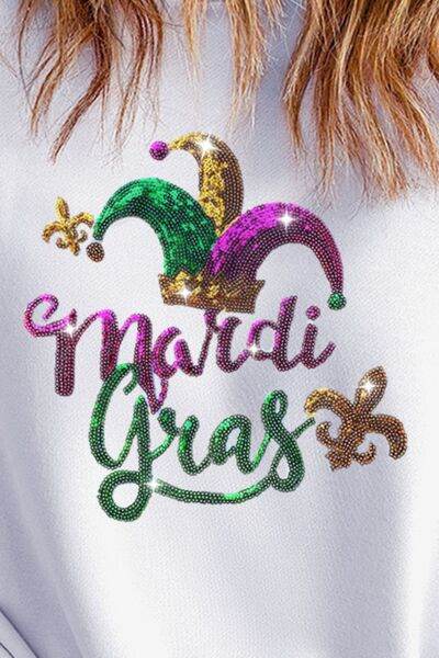 MARDI GRAS Sequin Round Neck Sweatshirt - DaTrendStore.Com