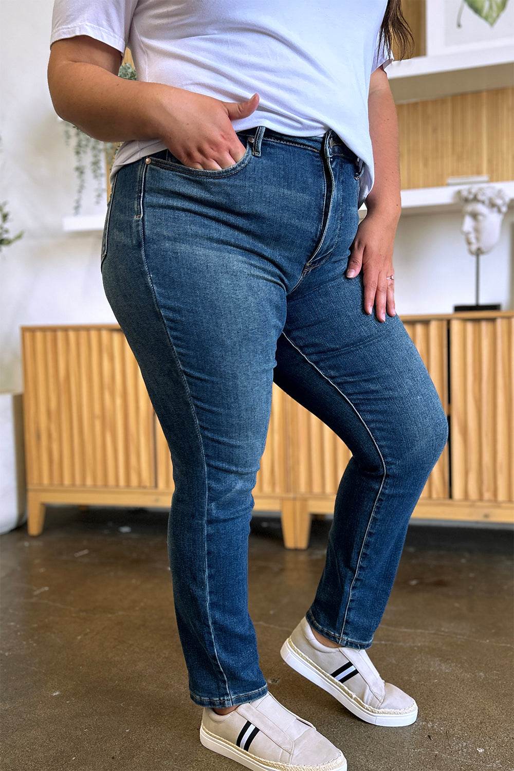 Judy Blue Full Size Tummy Control High Waist Slim Jeans - DaTrendStore.Com