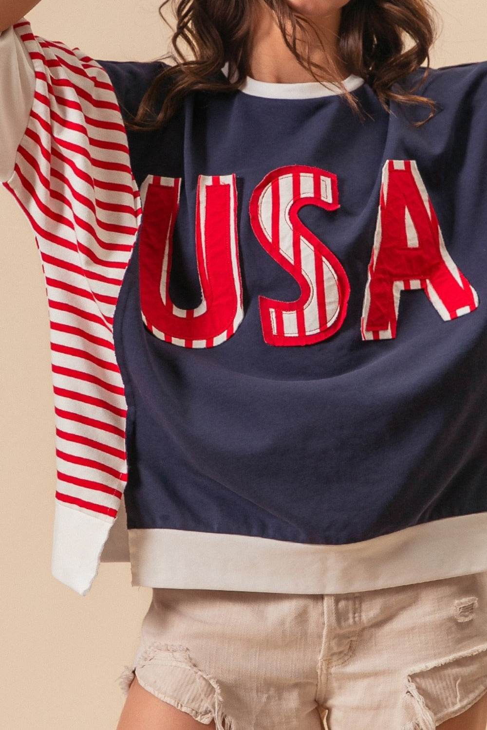 BiBi USA Letter Patchwork Contrast Short Sleeve T-Shirt - DaTrendStore.Com