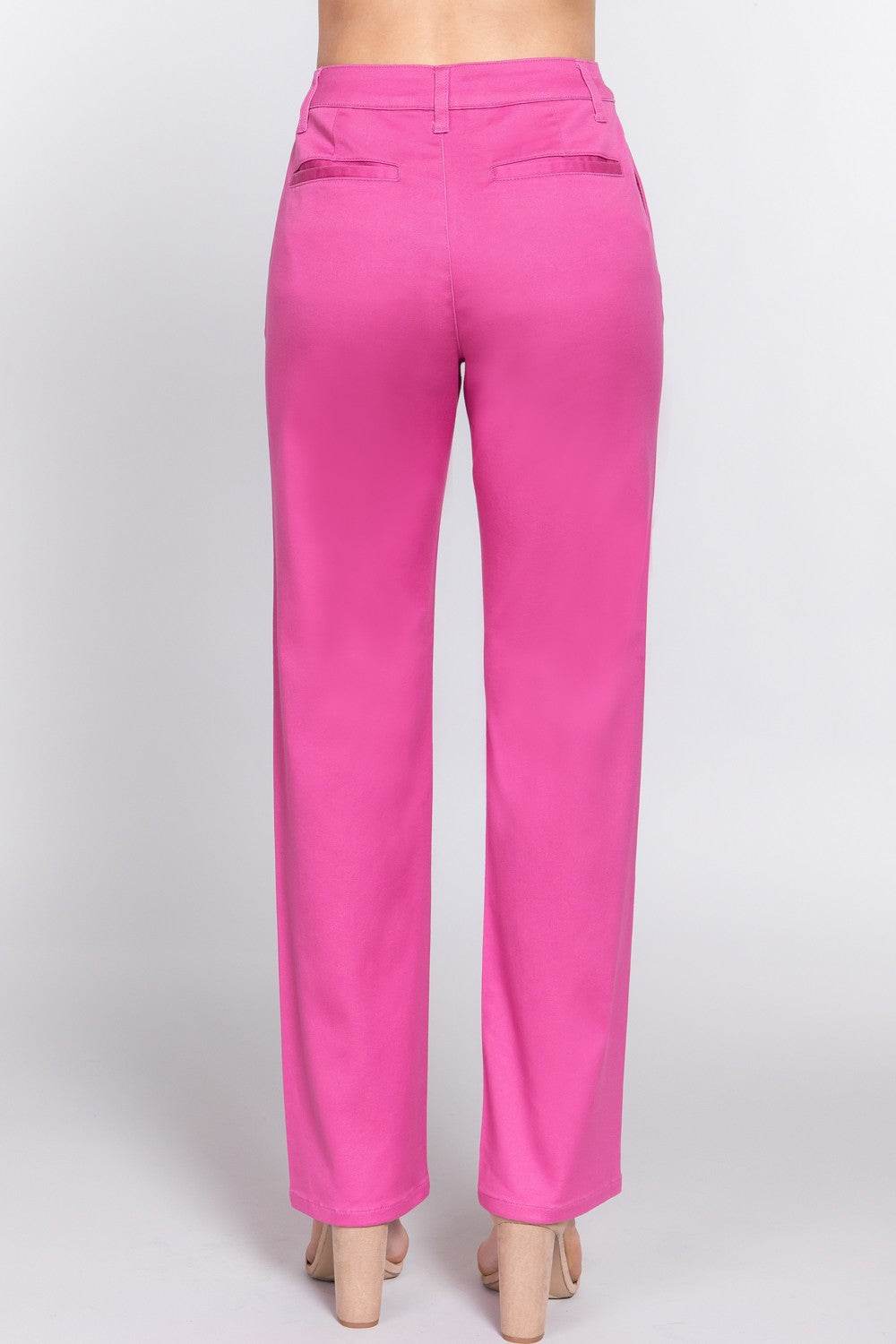 ACTIVE BASIC High Waist Straight Twill Pants - DaTrendStore.Com