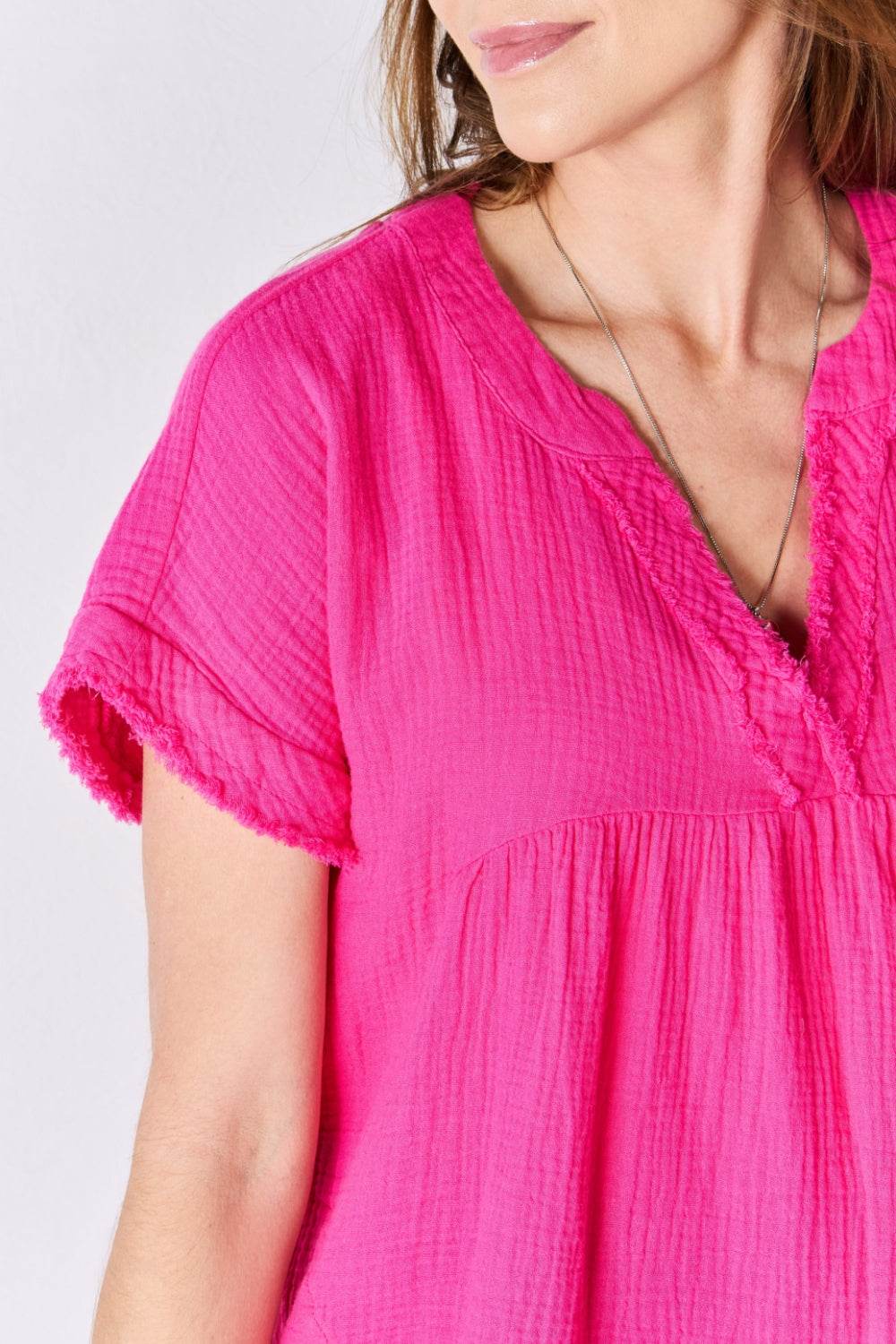 Zenana Full Size Raw Hem Short Sleeve Top - DaTrendStore.Com