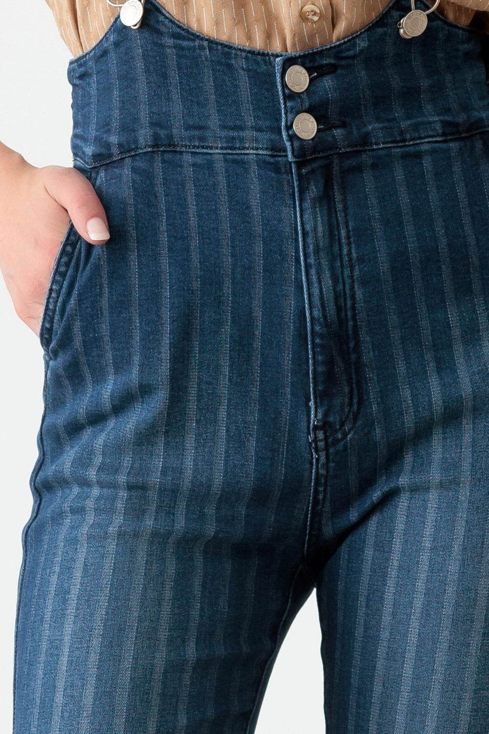 Litz La Striped Stretched Suspender Denim Overalls - DaTrendStore.Com