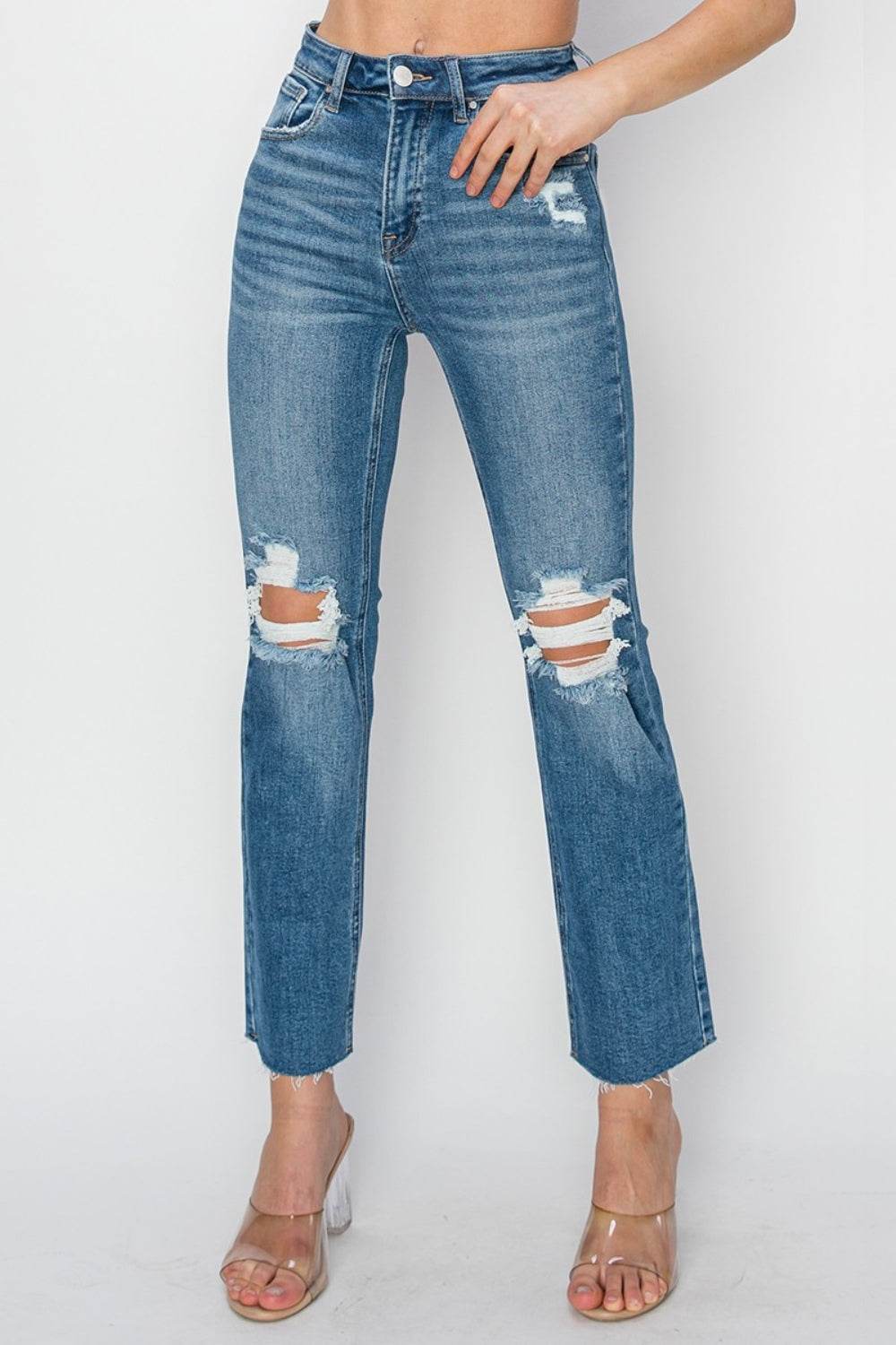RISEN High Rise Distressed Ankle Jeans - DaTrendStore.Com
