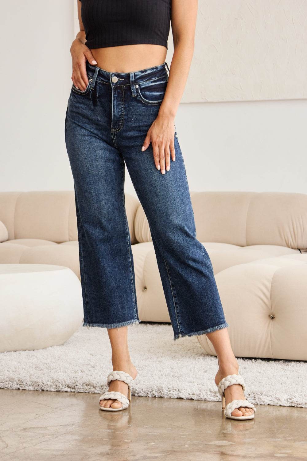 RFM Full Size Tummy Control High Waist Raw Hem Jeans - DaTrendStore.Com