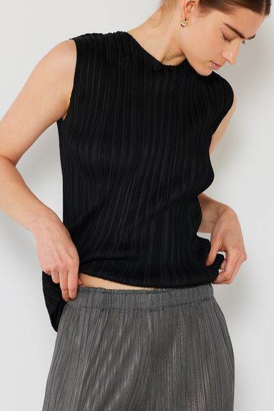 Marina West Swim Pleated Sleeveless Crewneck Tank - DaTrendStore.Com