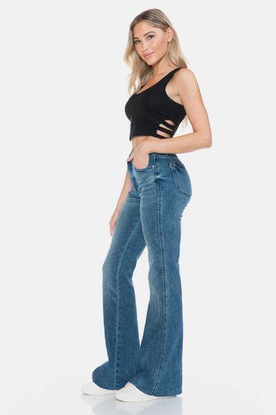 Judy Blue Full Size Tummy Control Cut Hem Flare Jeans - DaTrendStore.Com