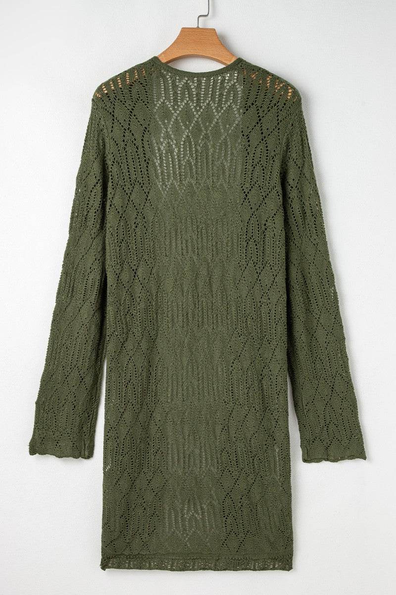 Openwork Open Front Long Sleeve Cardigan - DaTrendStore.Com