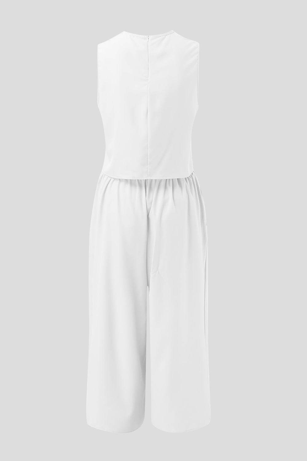 Round Neck Top and Wide Leg Pants Set - DaTrendStore.Com