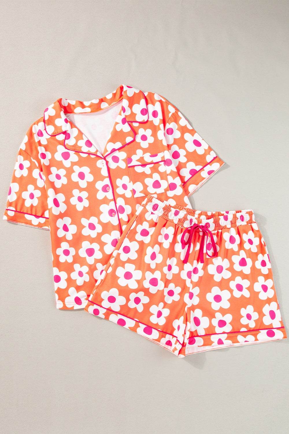 Pocketed Flower Half Sleeve Top and Shorts Lounge Set - DaTrendStore.Com