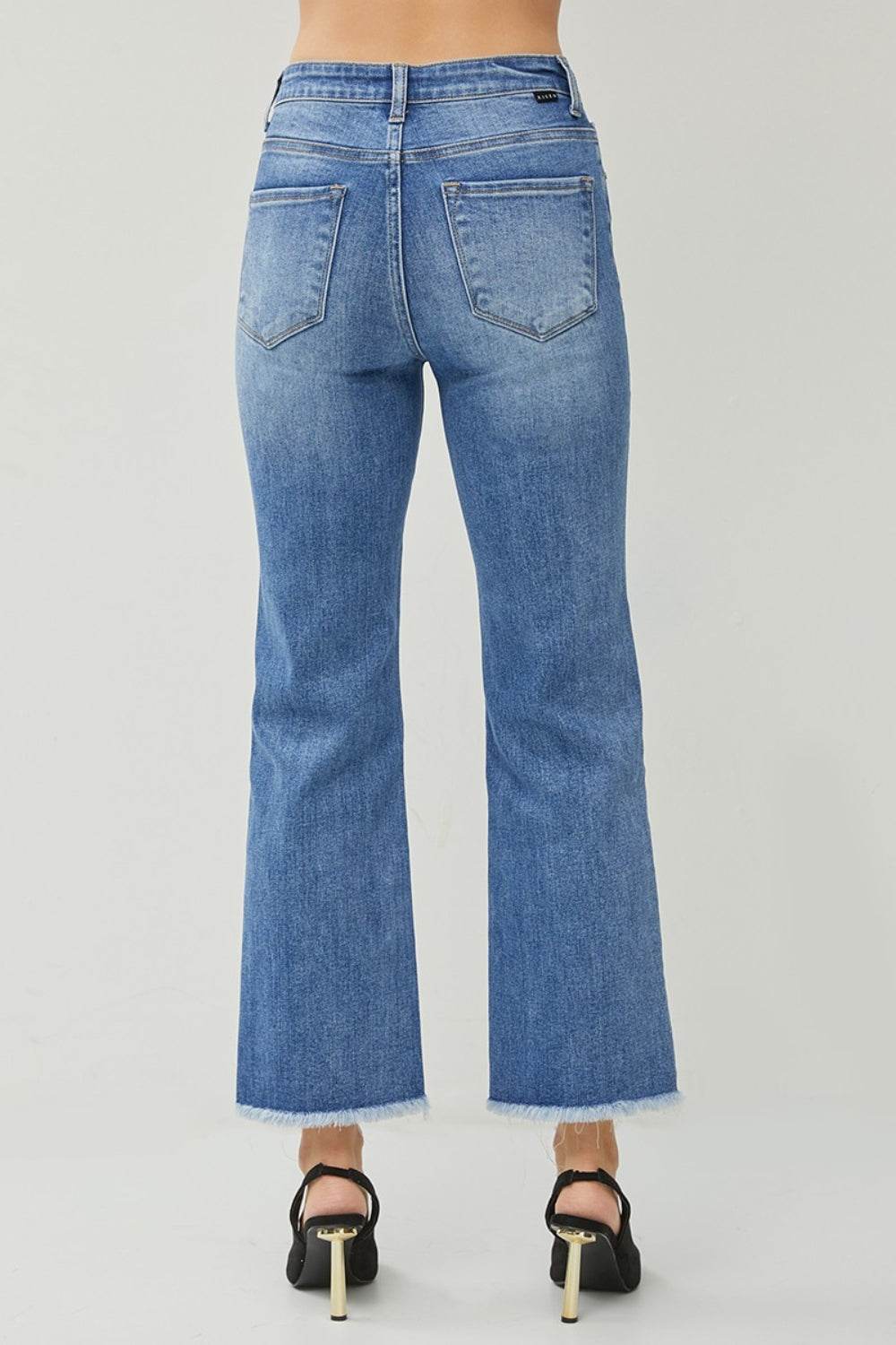 RISEN High Waist Raw Hem Slit Straight Jeans - DaTrendStore.Com