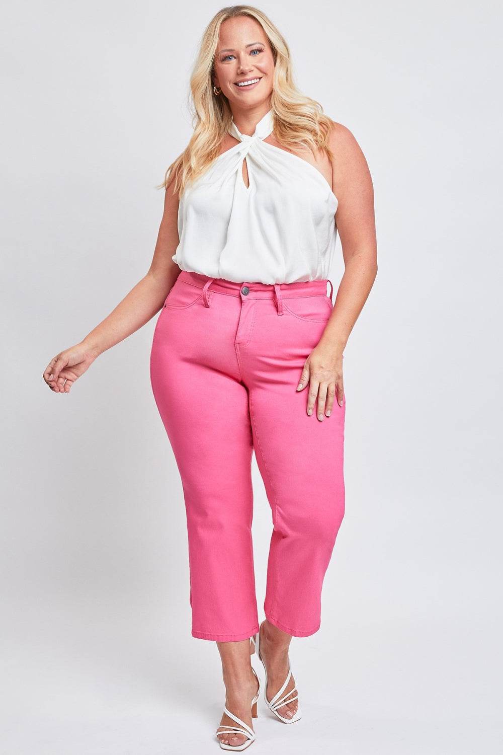 YMI Jeanswear Full Size Mid-Rise Hyperstretch Cropped Straight Pants - DaTrendStore.Com