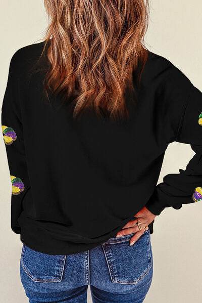 Sequin Round Neck Long Sleeve Sweatshirt - DaTrendStore.Com