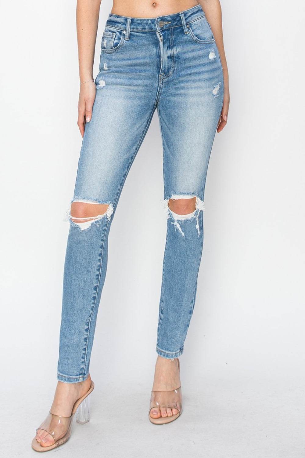Risen Full Size High Rise Knee Distressed Skinny Jeans - DaTrendStore.Com