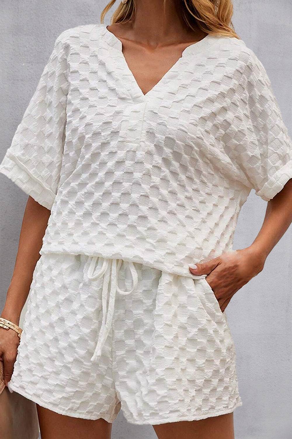 Notched Half Sleeve Top and Shorts Set - DaTrendStore.Com