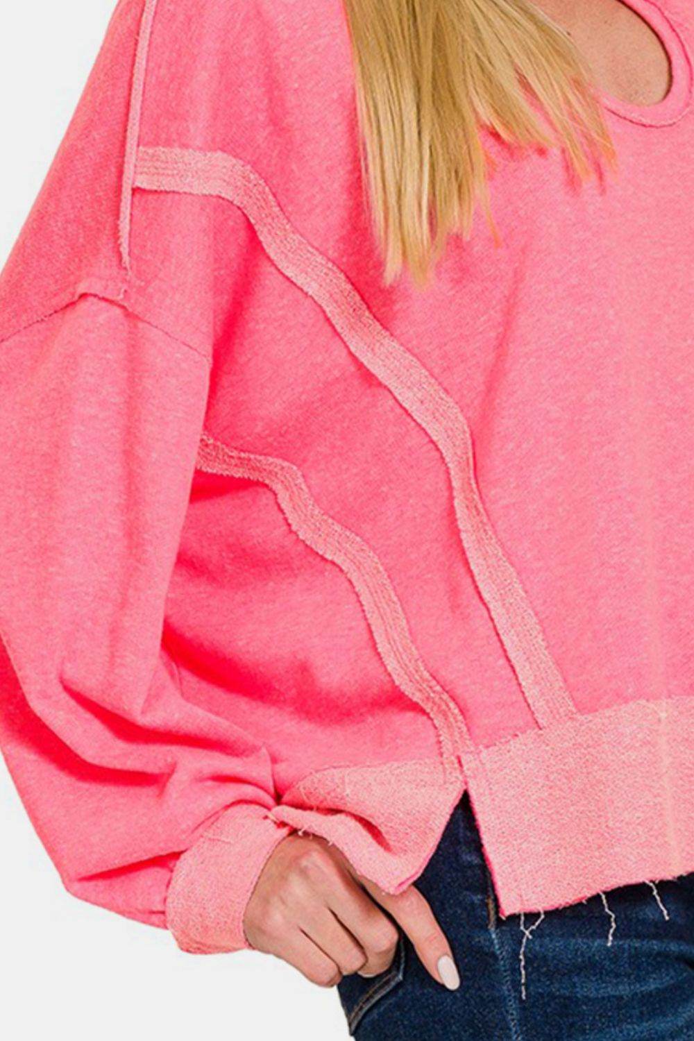 Zenana Contrast Trim Slit Hoodie - DaTrendStore.Com