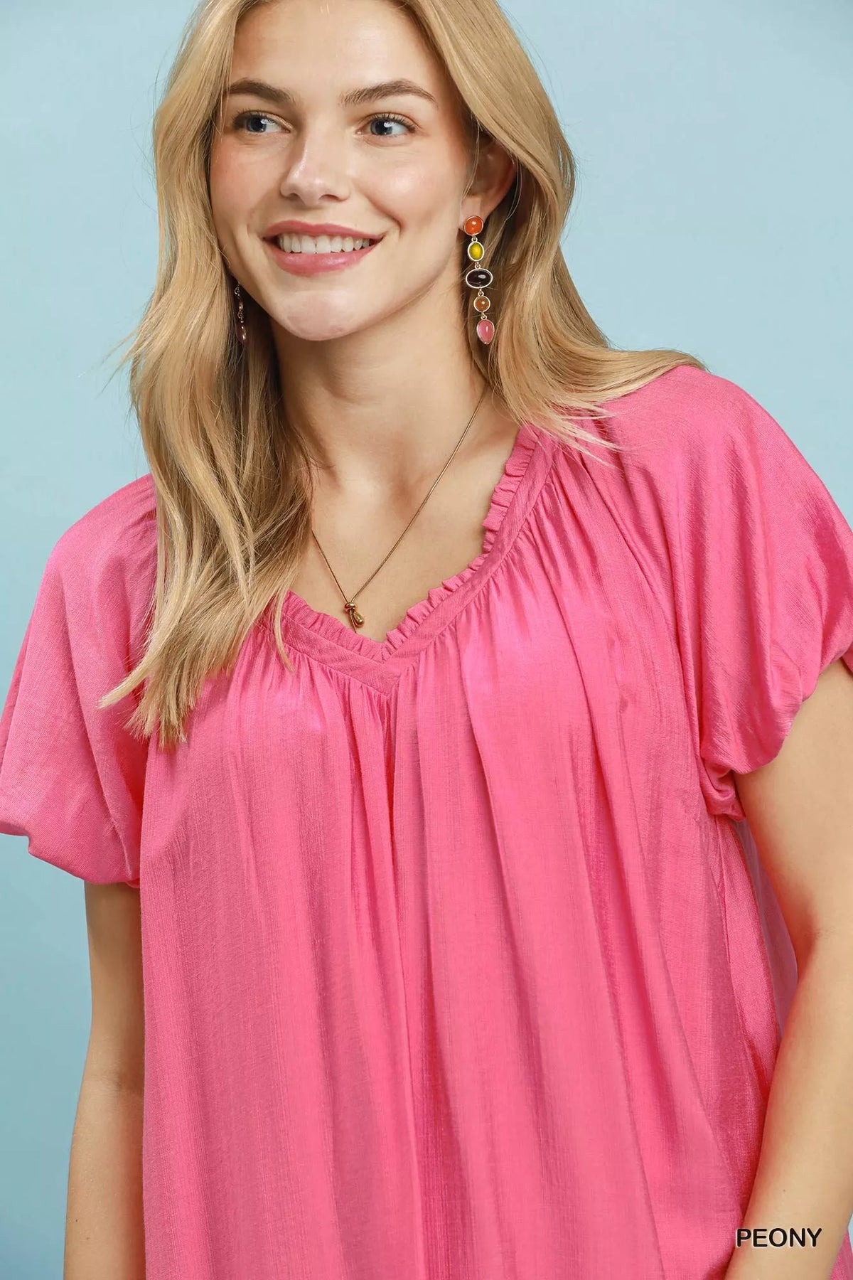 Umgee Ruffle Hem Shift Mini Dress - Peony