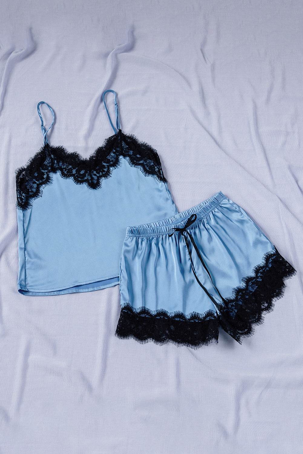 Lace Detail Spaghetti Strap Top and Shorts Lounge Set - DaTrendStore.Com