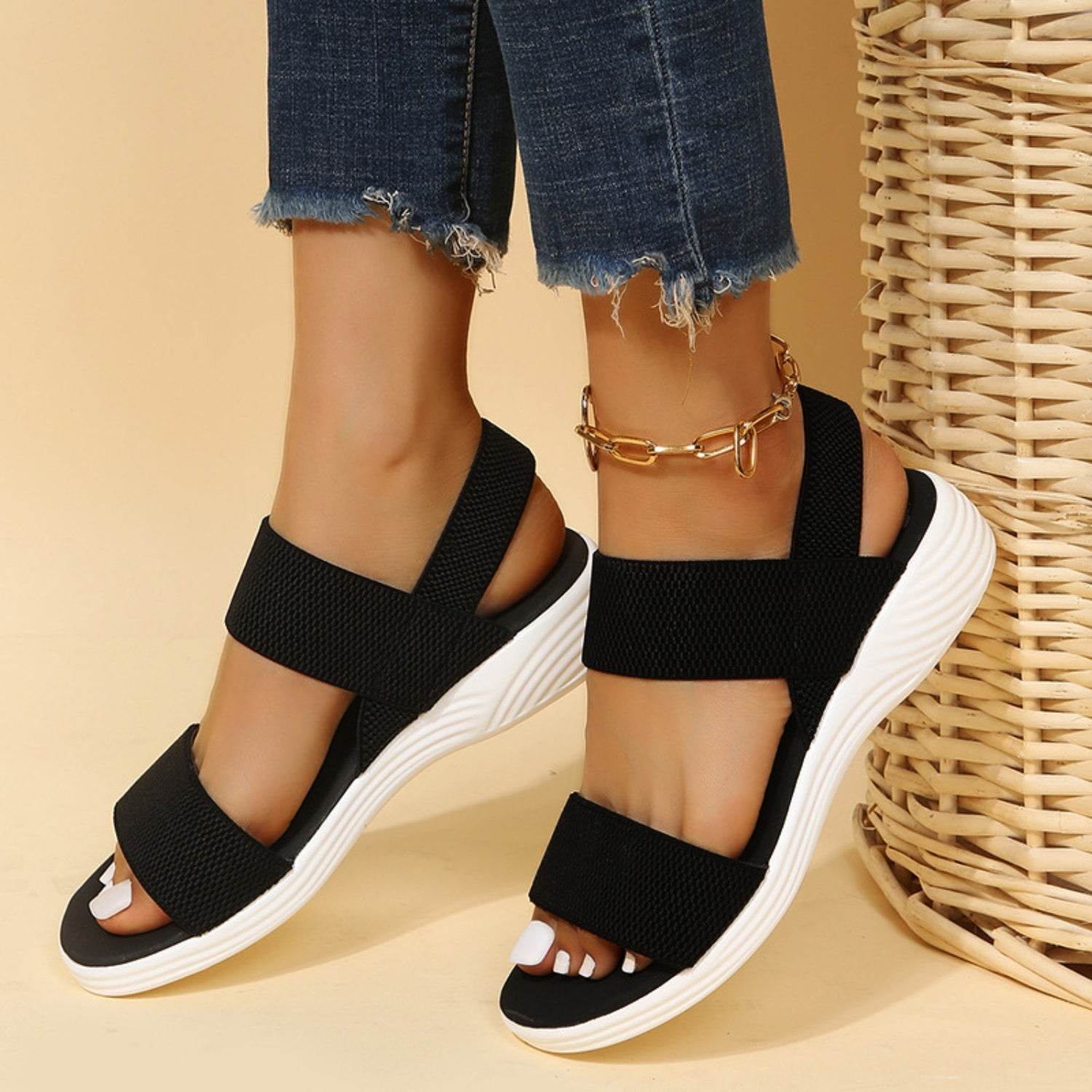 Rubber Open Toe Low Heel Sandals - DaTrendStore.Com