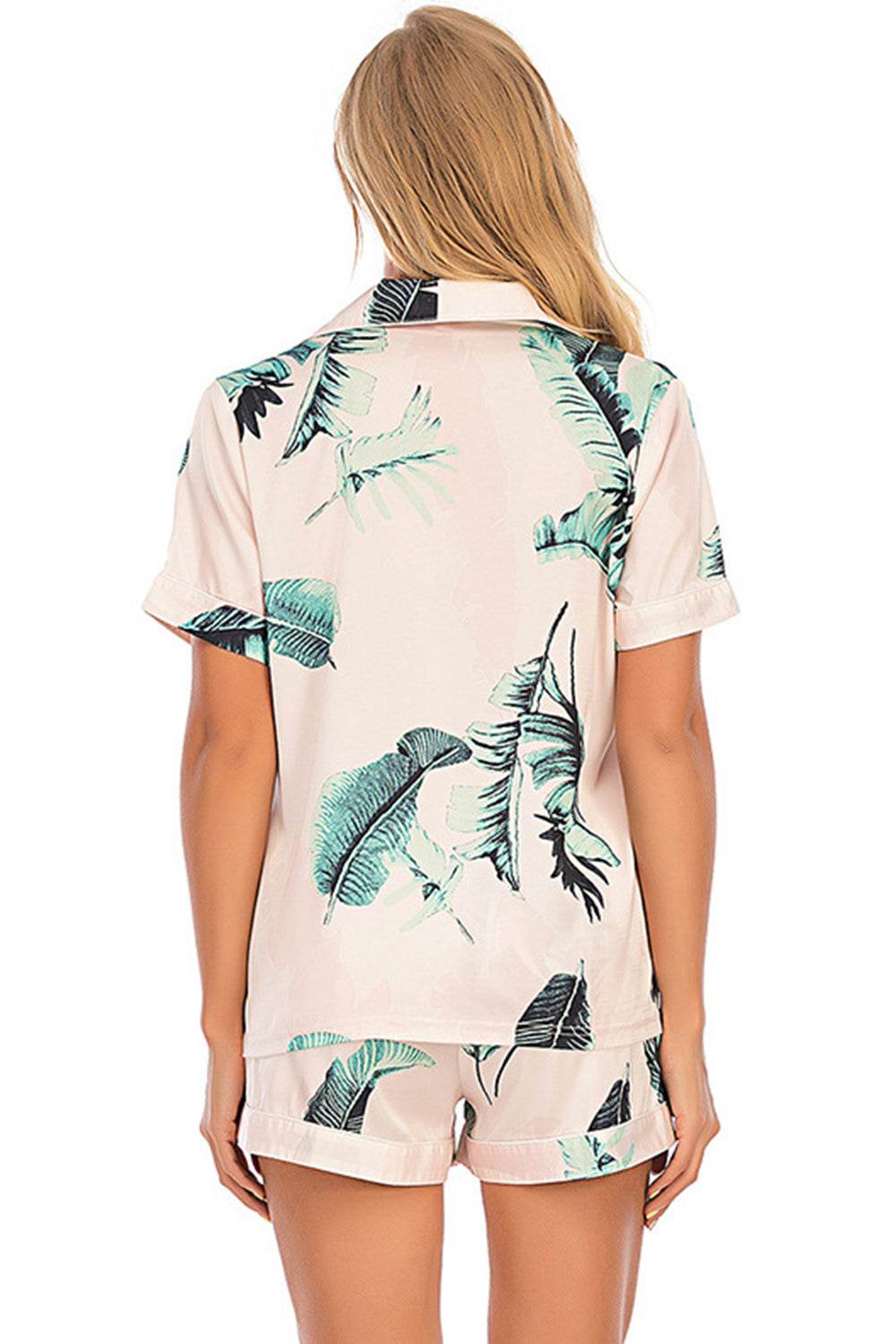 Printed Button Up Short Sleeve Top and Shorts Lounge Set - DaTrendStore.Com