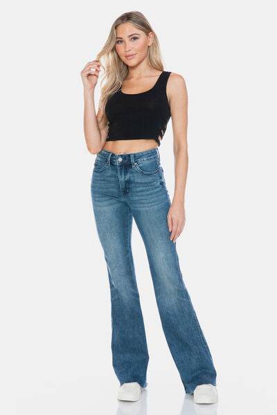 Judy Blue Full Size Tummy Control Cut Hem Flare Jeans - DaTrendStore.Com