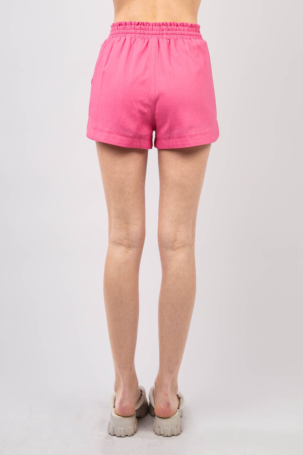 VERY J Drawstring Elastic Waist Linen Shorts