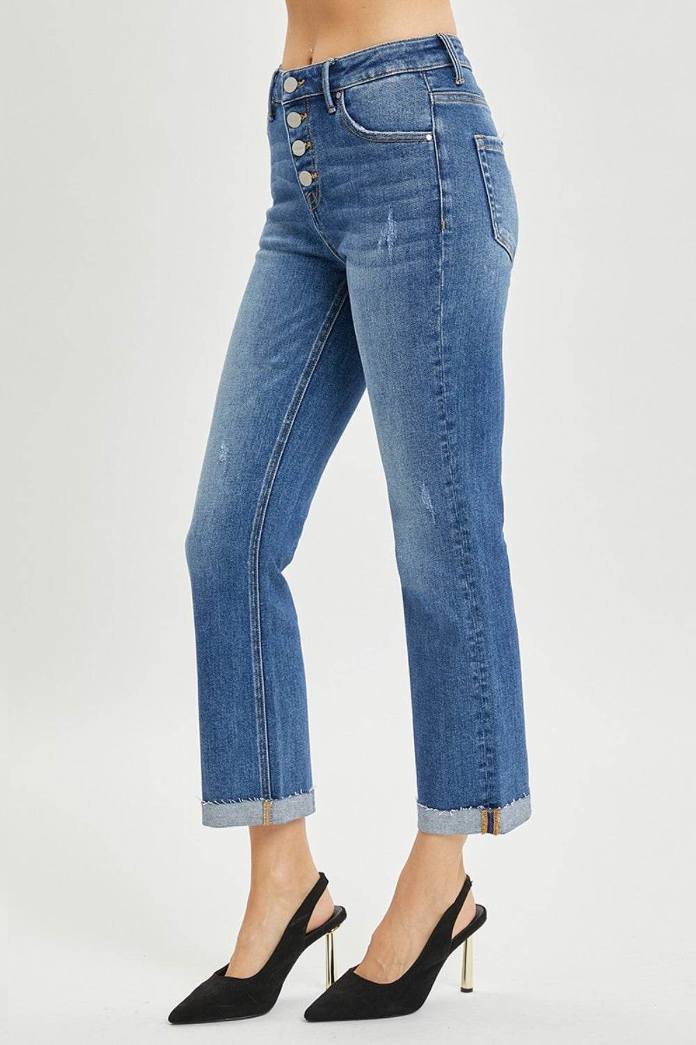 RISEN Full Size Button Fly Cropped Bootcut Jeans - DaTrendStore.Com