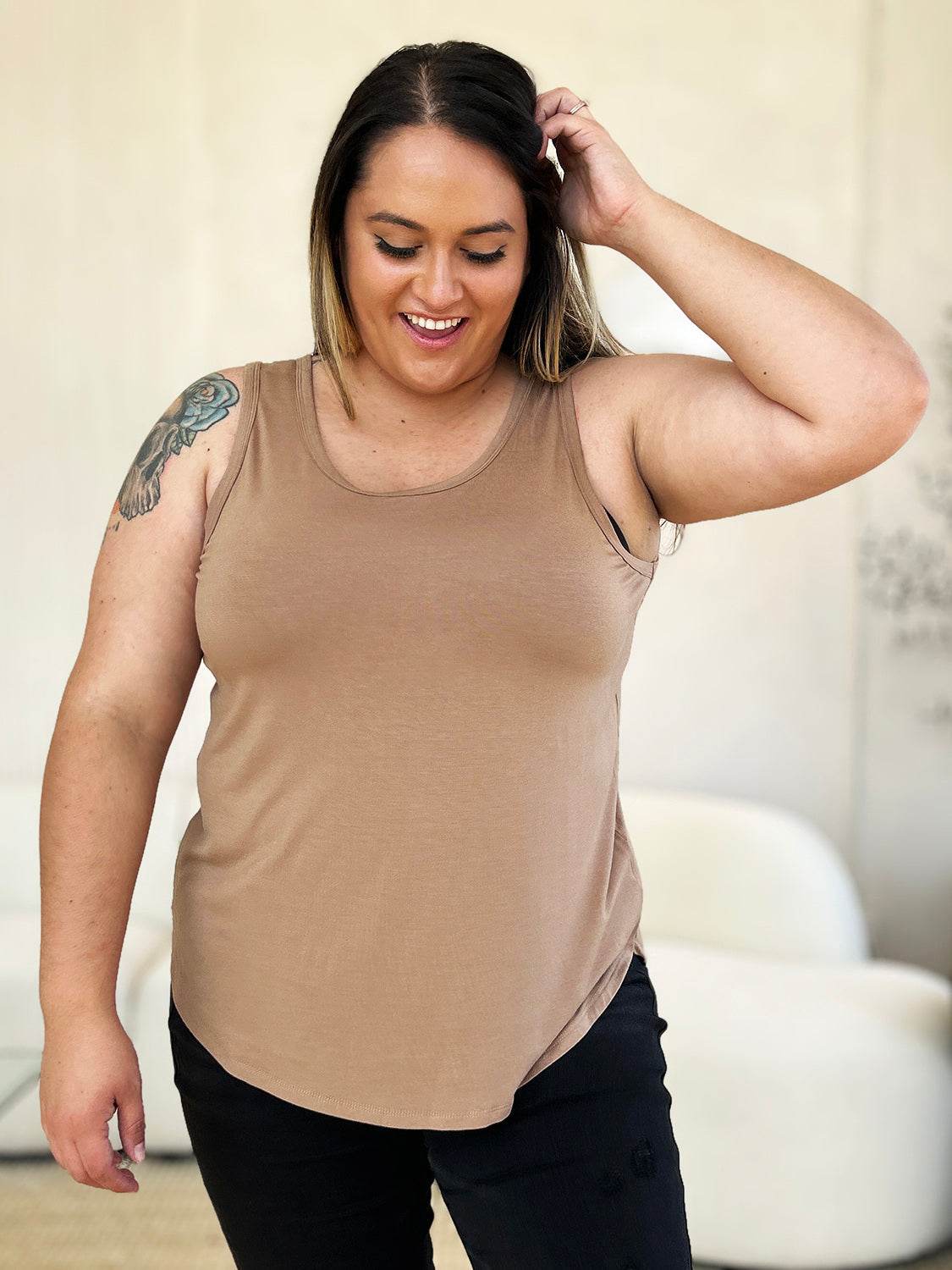 Basic Bae Full Size Round Neck Curved Hem Tank - DaTrendStore.Com