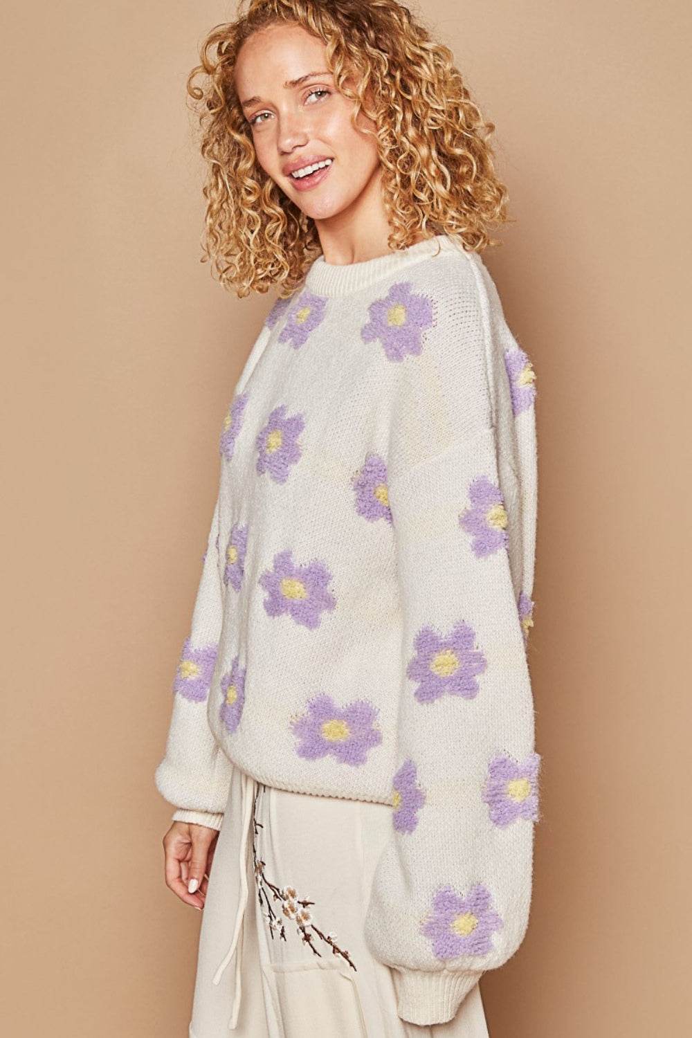 POL Daisy Pattern Drop Shoulder Sweater - DaTrendStore.Com