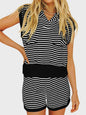 Striped Cap Sleeve Top and Shorts Sweater Set