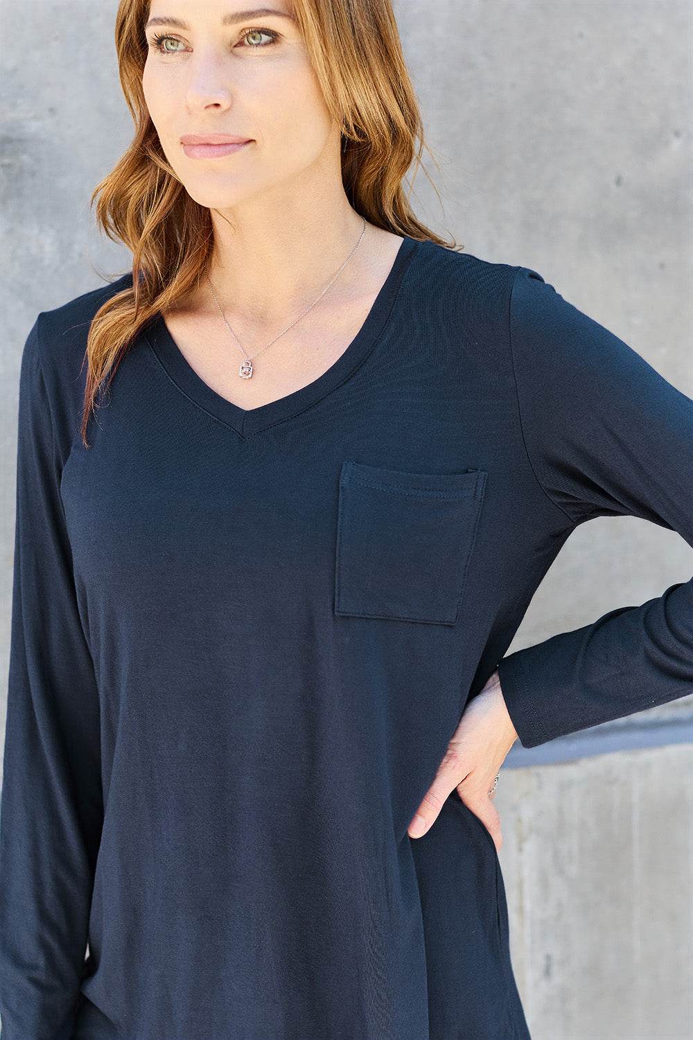 Basic Bae Full Size V-Neck Long Sleeve Top - DaTrendStore.Com