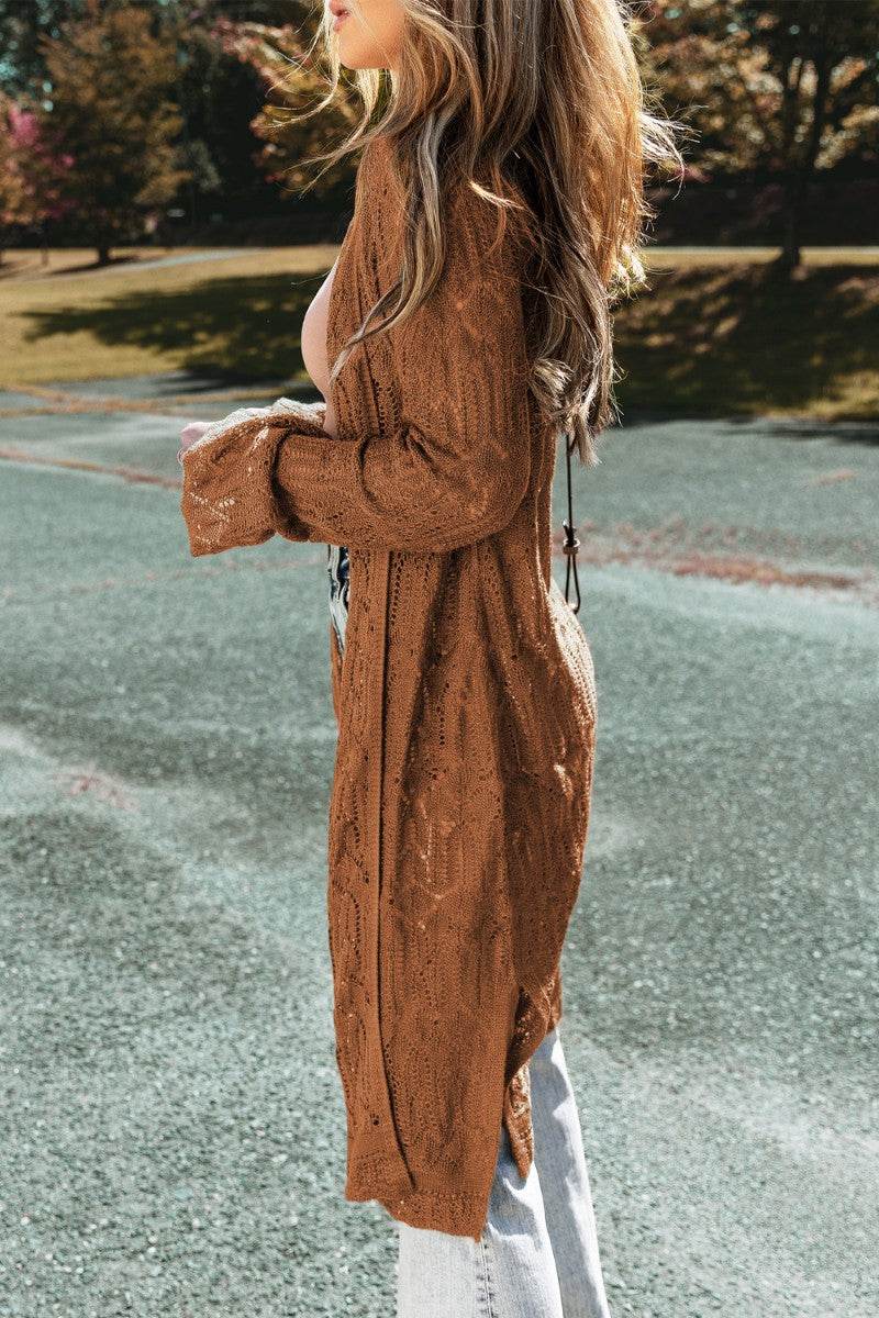 Openwork Open Front Long Sleeve Cardigan - DaTrendStore.Com