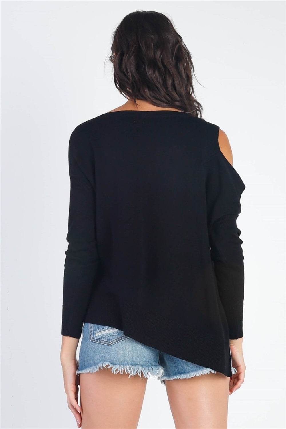 UNIQ Cold Shoulder Long Sleeve Knit Top - DaTrendStore.Com