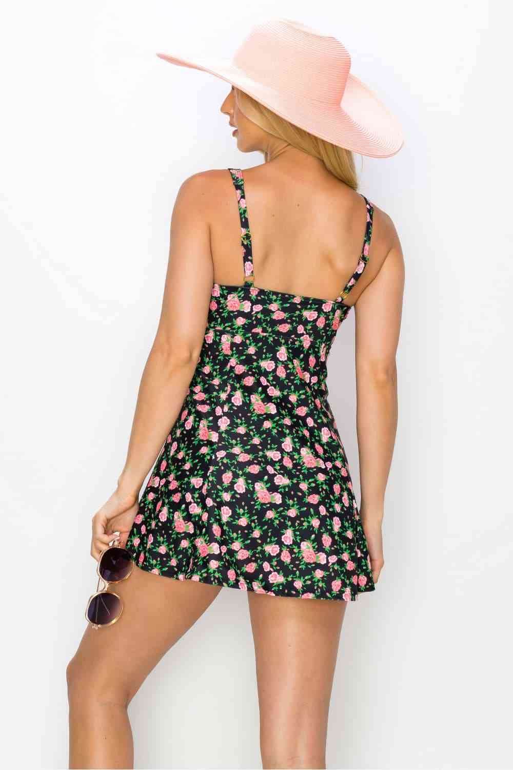 Marina West Swim Full Size Clear Waters Swim Dress in Black Roses - DaTrendStore.Com