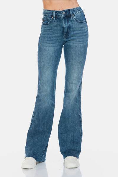 Judy Blue Full Size Tummy Control Cut Hem Flare Jeans - DaTrendStore.Com