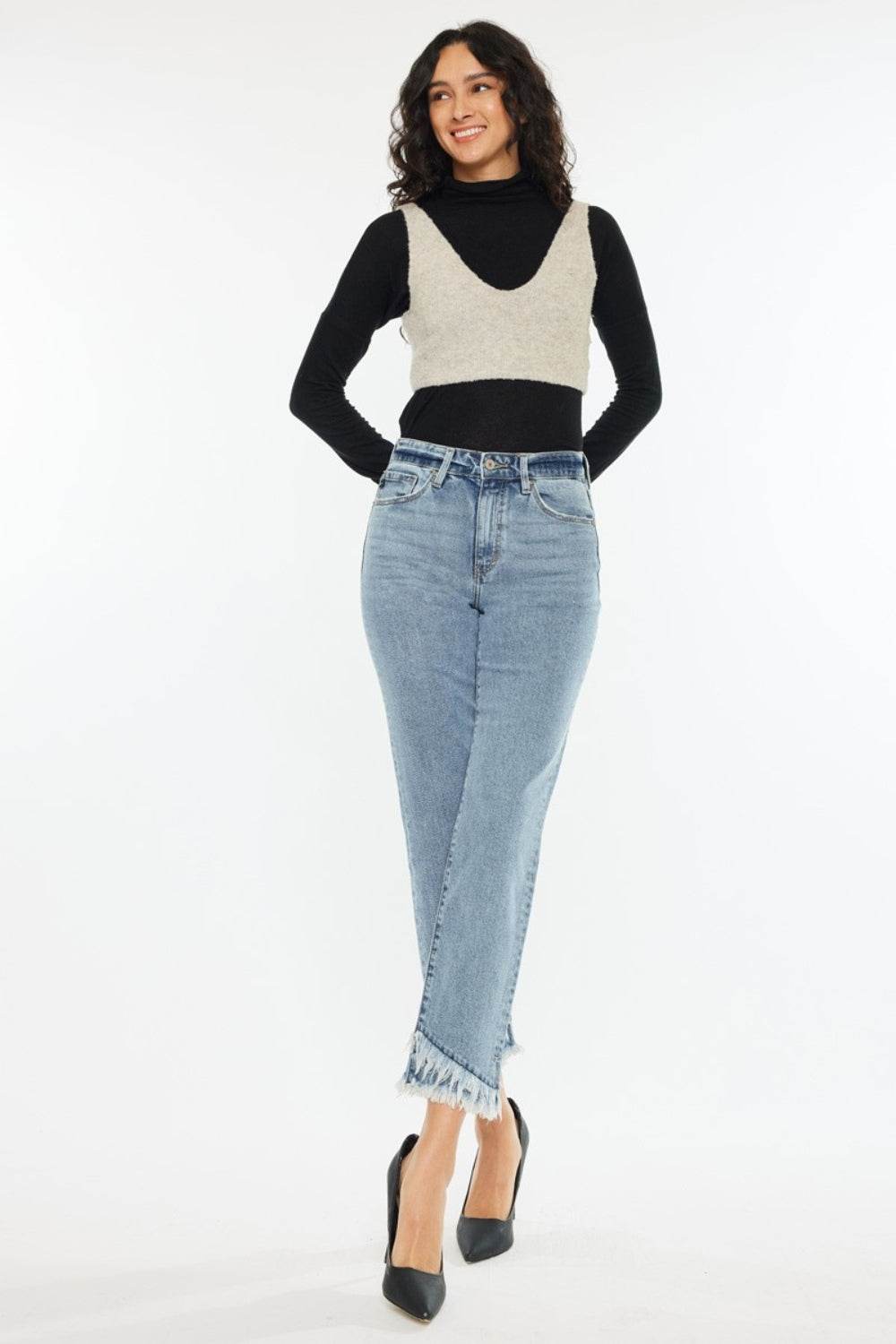 Kancan Raw Hem High Rise Straight Jeans - DaTrendStore.Com