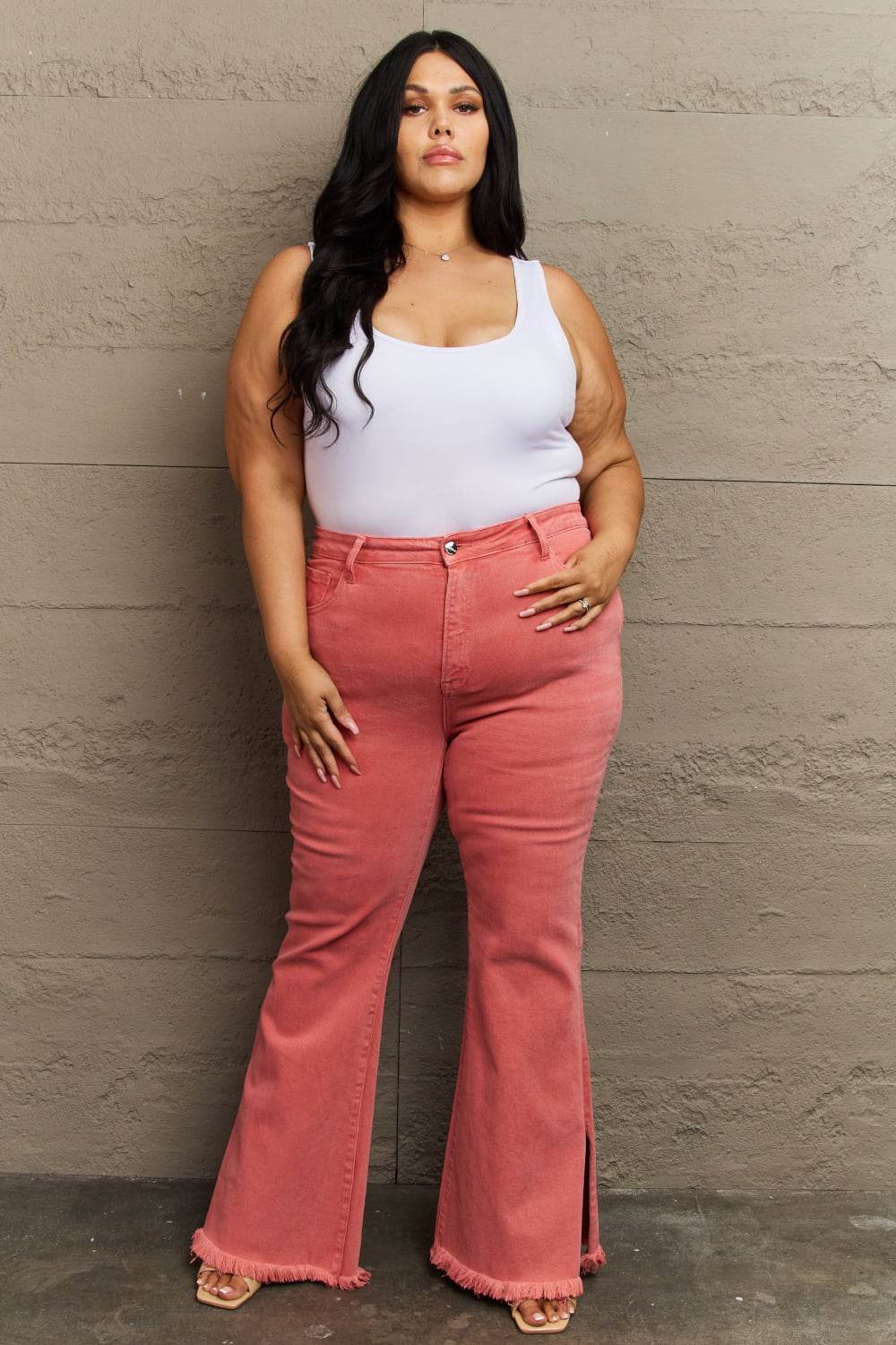 RISEN Bailey Full Size High Waist Side Slit Flare Jeans - DaTrendStore.Com