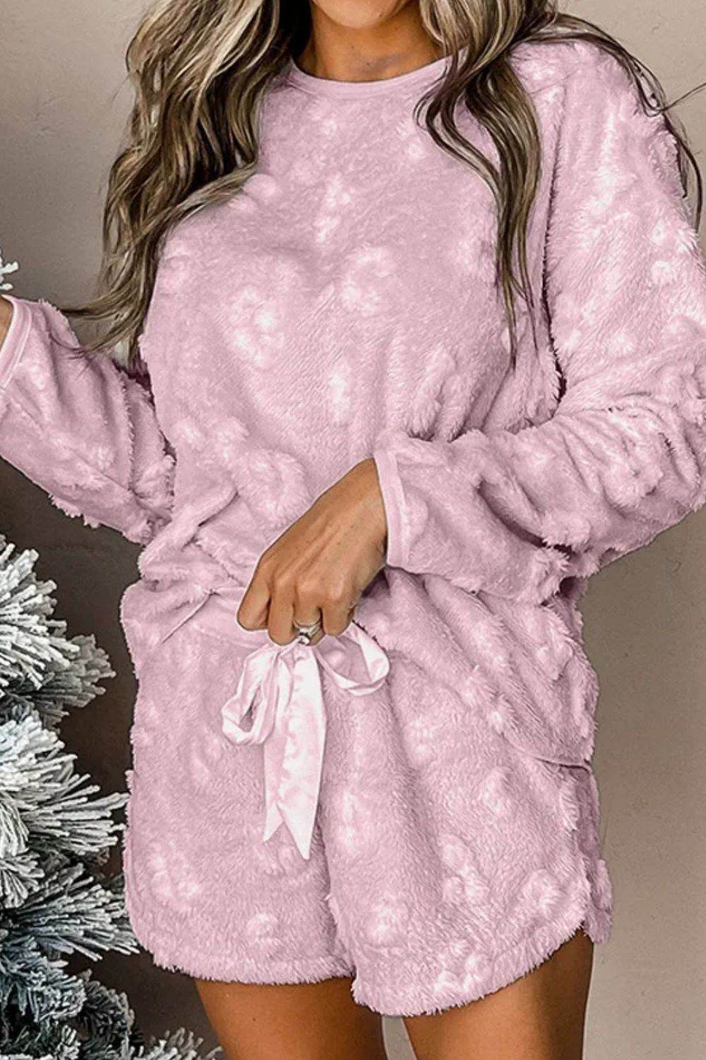 Round Neck Long Sleeve Top and Shorts Lounge Set - DaTrendStore.Com