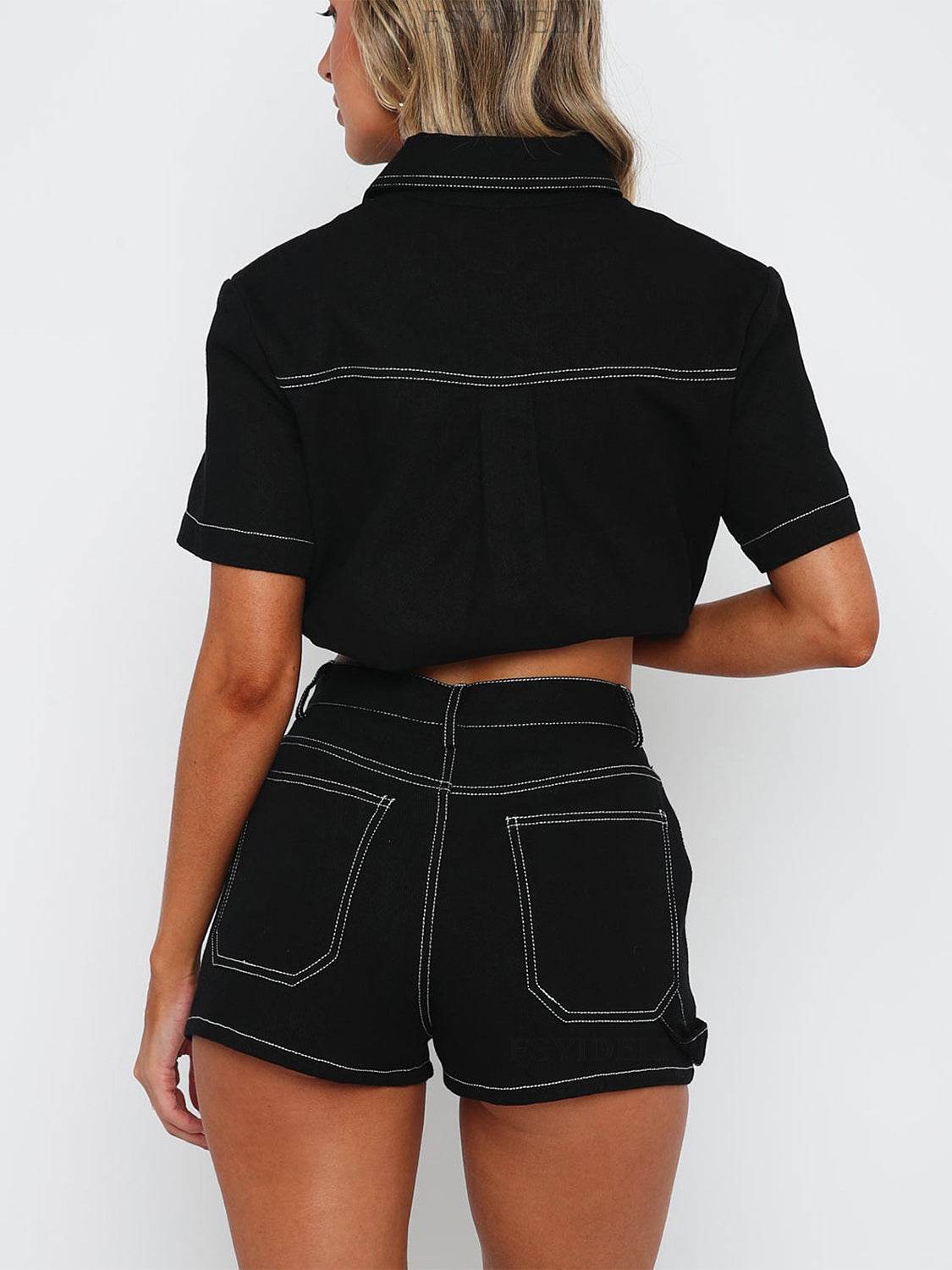 Pocketed Button Up Top and Shorts Set - DaTrendStore.Com
