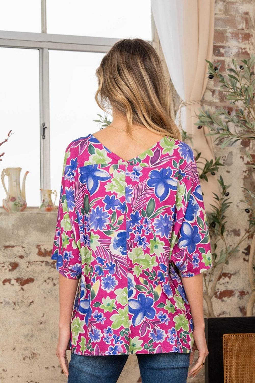 Sew In Love Full Size V-Neck Floral Half Sleeve Top - DaTrendStore.Com