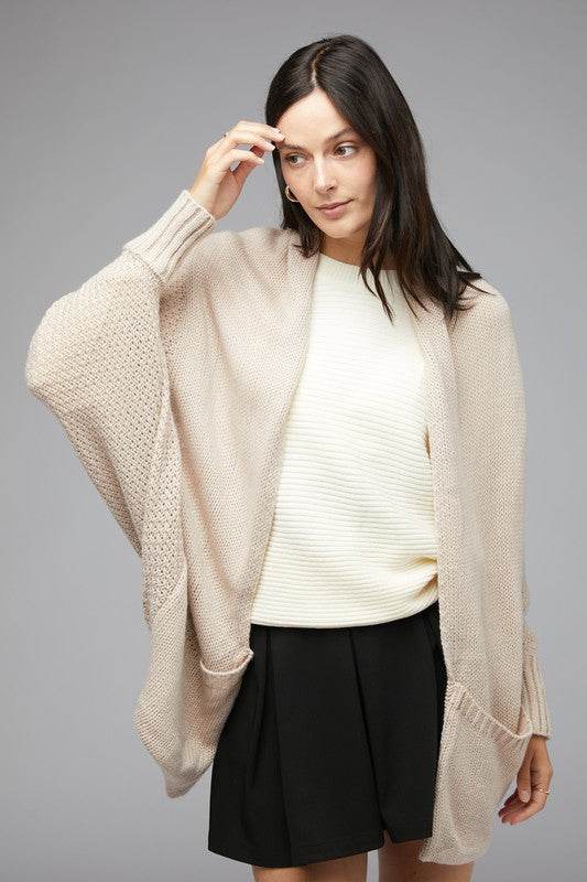 Pattern Knit Dolman Sleeve Solid Slouch Cardigan - DaTrendStore.Com