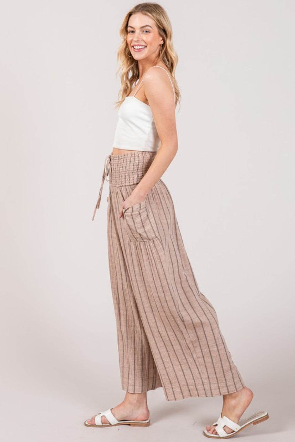 SAGE + FIG Cotton Gauze Wash Stripe Pants - DaTrendStore.Com