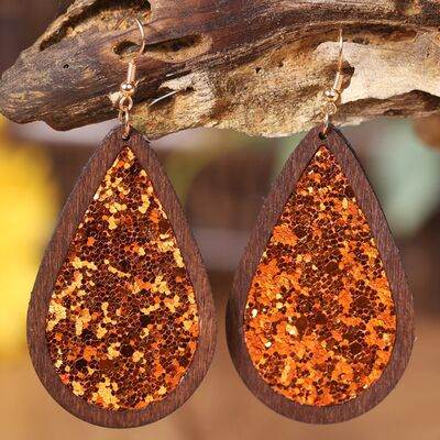 Sequin Wood Teardrop Earrings - DaTrendStore.Com