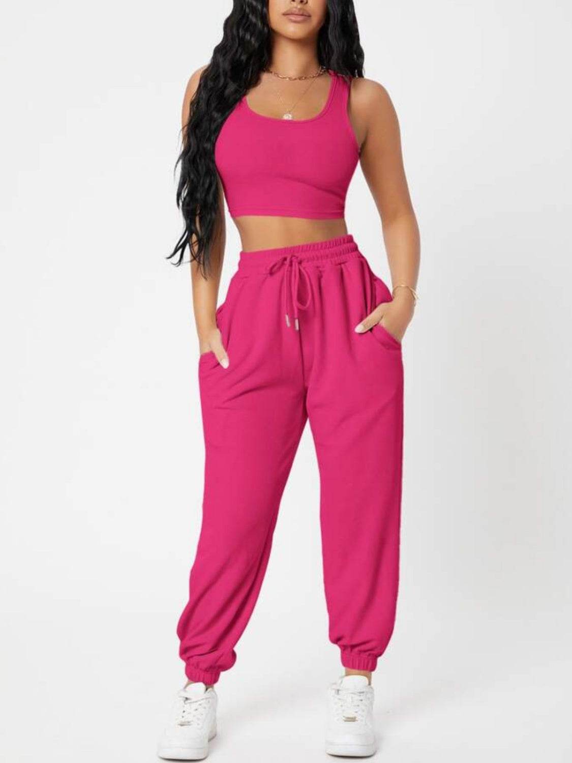 Wide Strap Top and Drawstring Joggers Set - DaTrendStore.Com