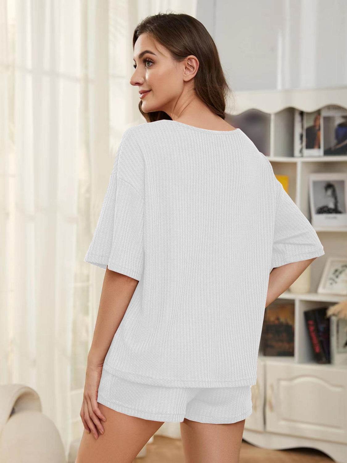 Round Neck Half Sleeve Top and Shorts Lounge Set - DaTrendStore.Com