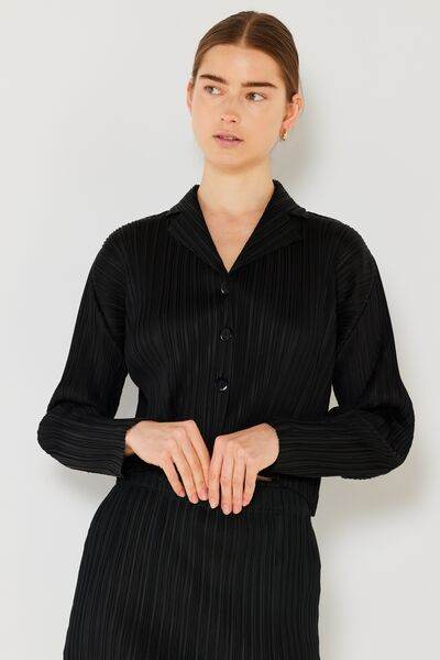Marina West Swim Pleated Cropped Button Up Shirt - DaTrendStore.Com