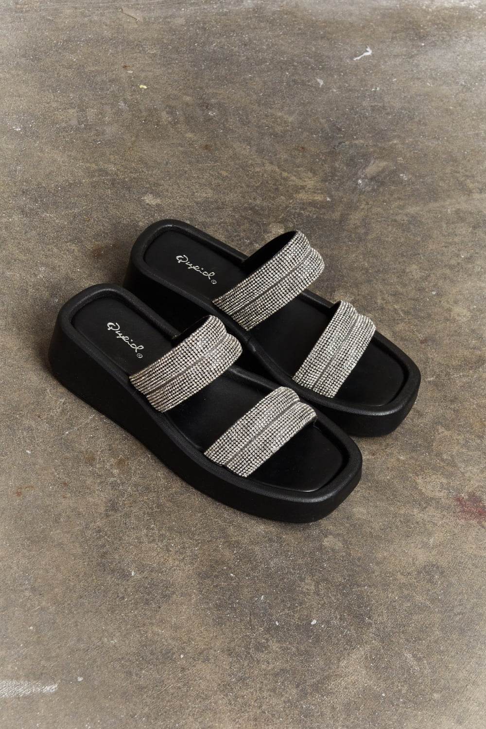 Qupid Bright Mind Platform Wedge Rhinestone Sandal - DaTrendStore.Com